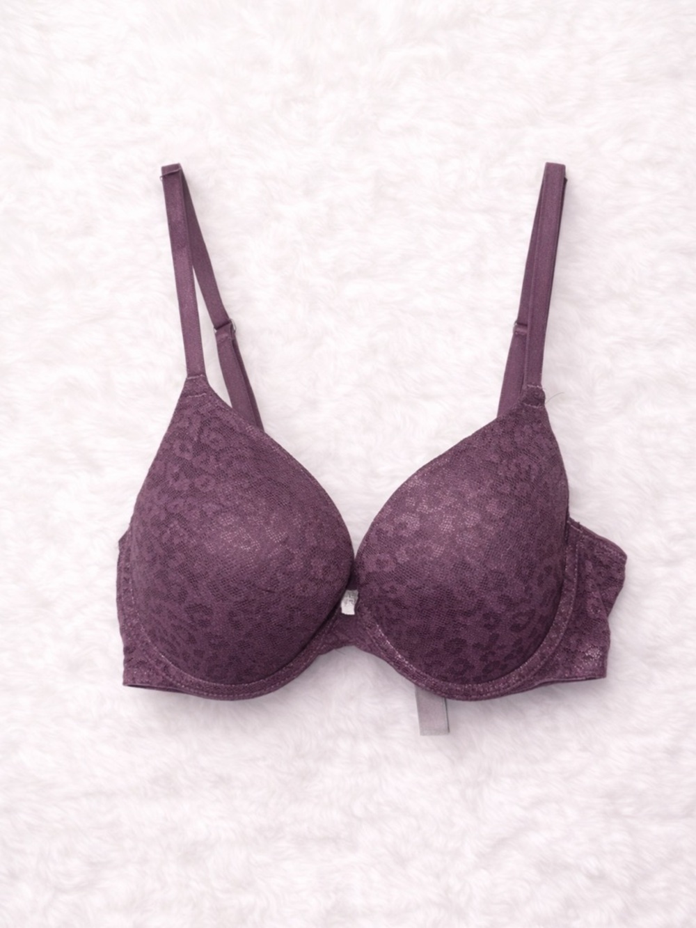 PINK Victoria’s Secret Push Up Bra 32C Purple Lace Leopard Print Y2K Glam ✨